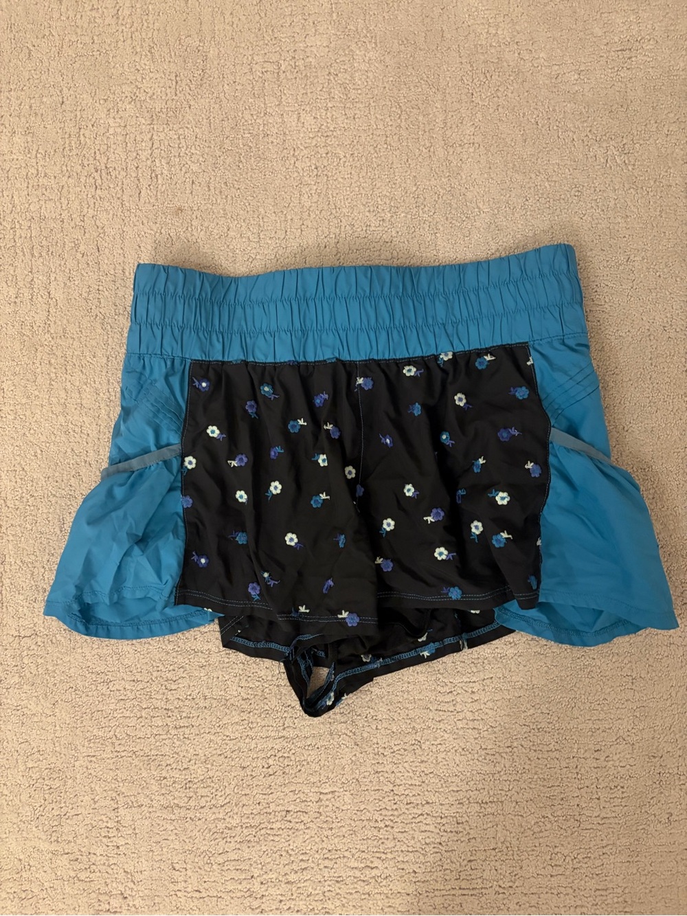 Free People Blue and Black Floral Layered Shorts
